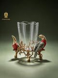 FH&HOME Prague Collection Toucan Crystal Glass Fruit Bowl & Vase - Brass Branch Supports