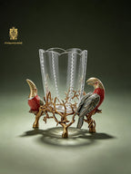 FH&HOME Prague Collection Toucan Crystal Glass Fruit Bowl & Vase - Brass Branch Supports