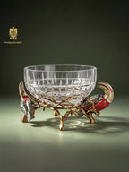 FH&HOME Prague Collection Toucan Crystal Glass Fruit Bowl & Vase - Brass Branch Supports