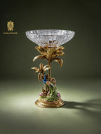 FH&HOME Tropical-Themed Peacock Palm Crystal Fruit Bowl - Gilded Base