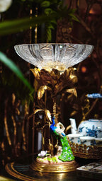 FH&HOME Tropical-Themed Peacock Palm Crystal Fruit Bowl - Gilded Base
