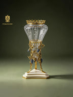 FH&HOME Prague Collection European Style Grape Vines Crystal Glass Vase - Brass & Porcelain Base
