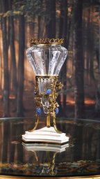 FH&HOME Prague Collection European Style Grape Vines Crystal Glass Vase - Brass & Porcelain Base