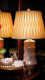 FH&HOME Porcelain Table Lamp - Modern Mermaid Scale with Gold Trim