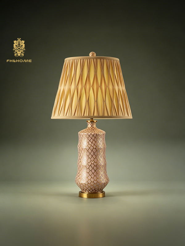 FH&HOME Porcelain Table Lamp - Modern Mermaid Scale with Gold Trim