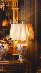 FH&HOME Spring Porcelain Lamp - Chinoiserie Avian with Gold Accents