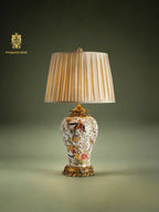FH&HOME Spring Porcelain Lamp - Chinoiserie Avian with Gold Accents