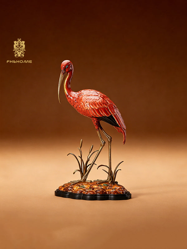 FH&HOME Vibrant Scarlet Ibis Sculpture - Hand-Painted Symbol of Tropical Beauty