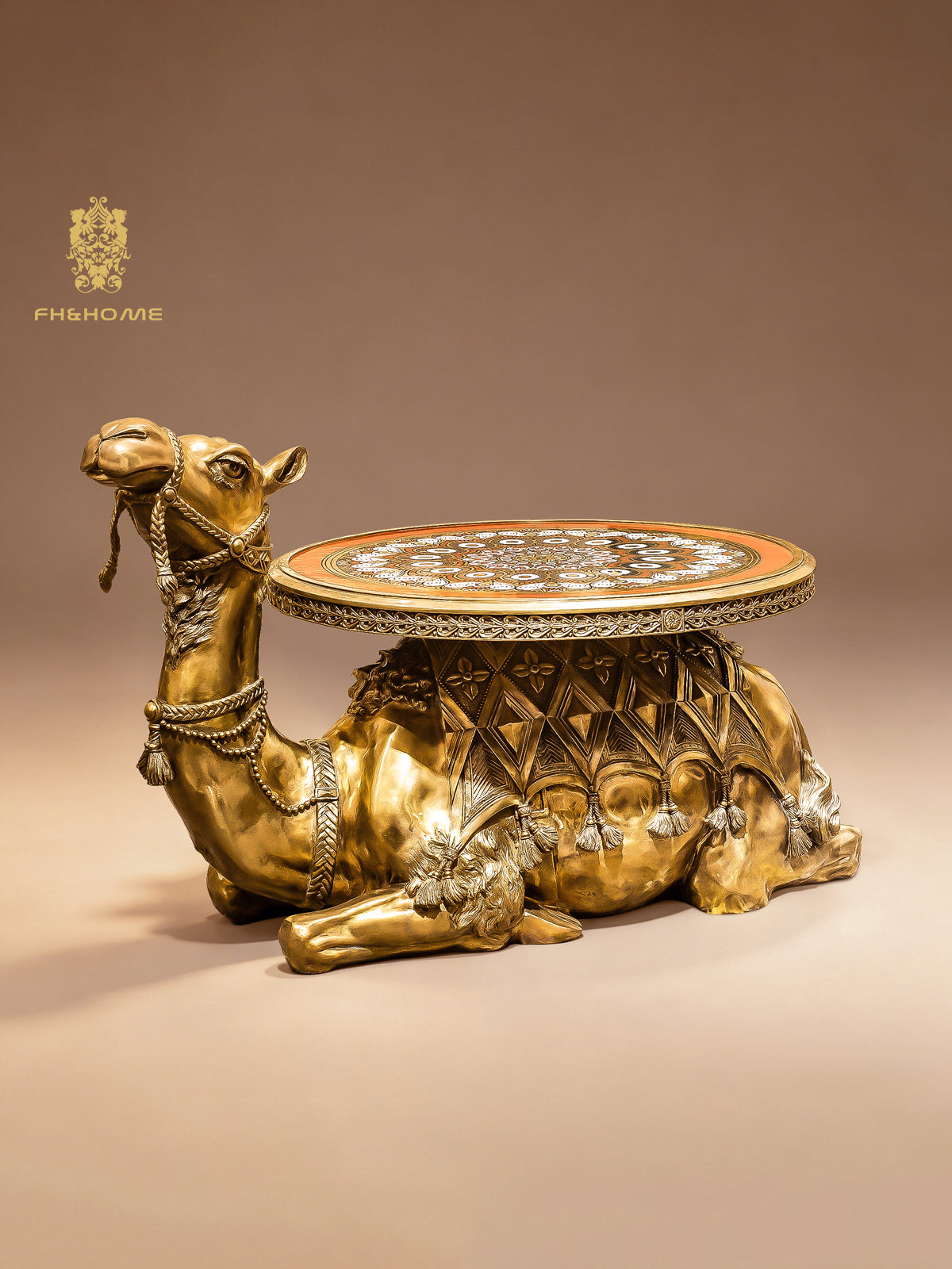 FH&HOME Brass Camel Table Set - Exotic Decorative Occasional