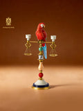 FH&HOME Art Deco Red Parrot Balance Double Candle Holder - Vintage Brass Frame