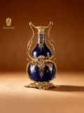FH&HOME Chinoiserie Deep Blue Gilded Double Gourd Porcelain Vase - Ornate Brass Mount Accent