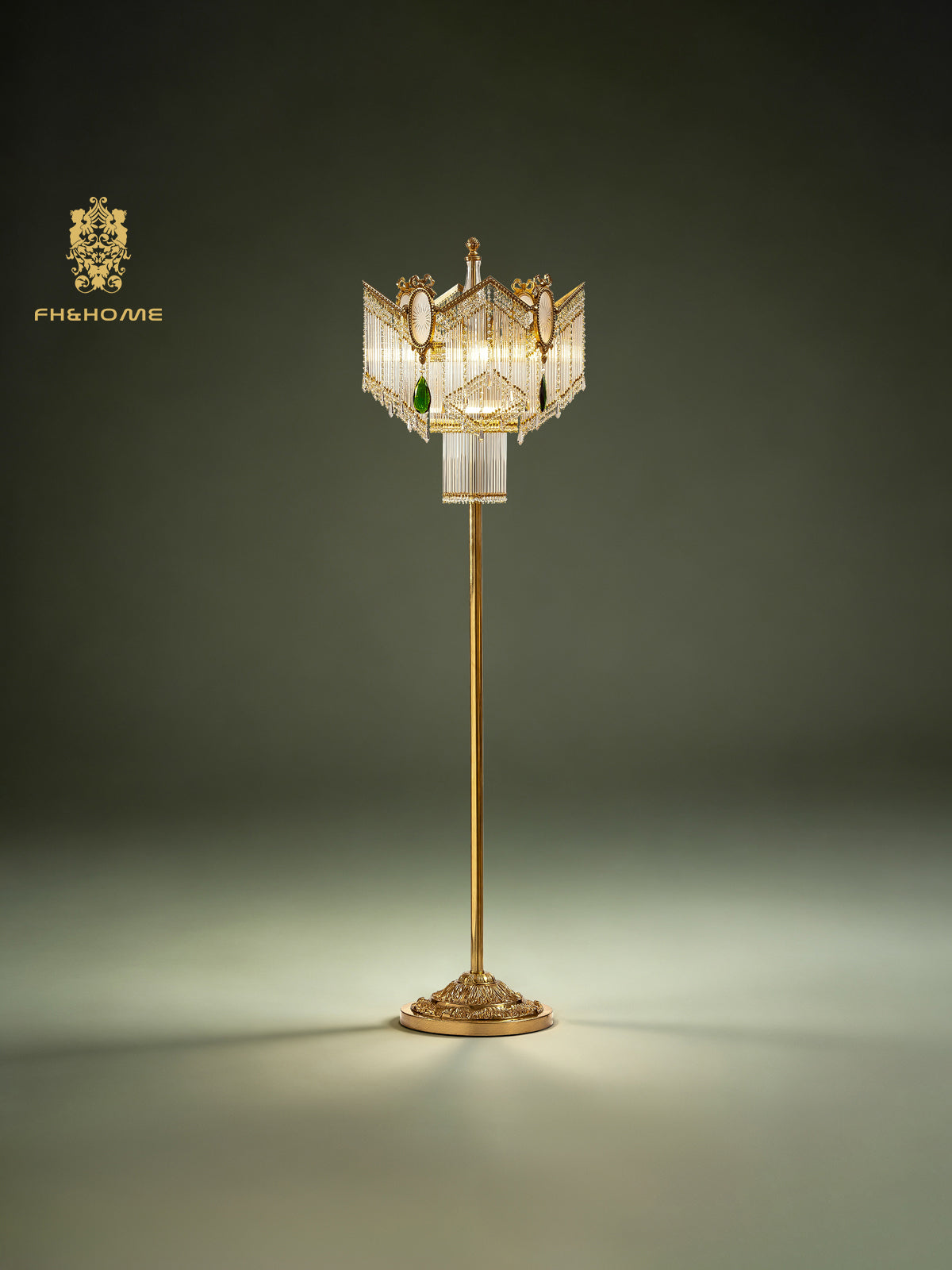 FH&HOME Crystal Tassel Floor Lamp - European Opulence Brass