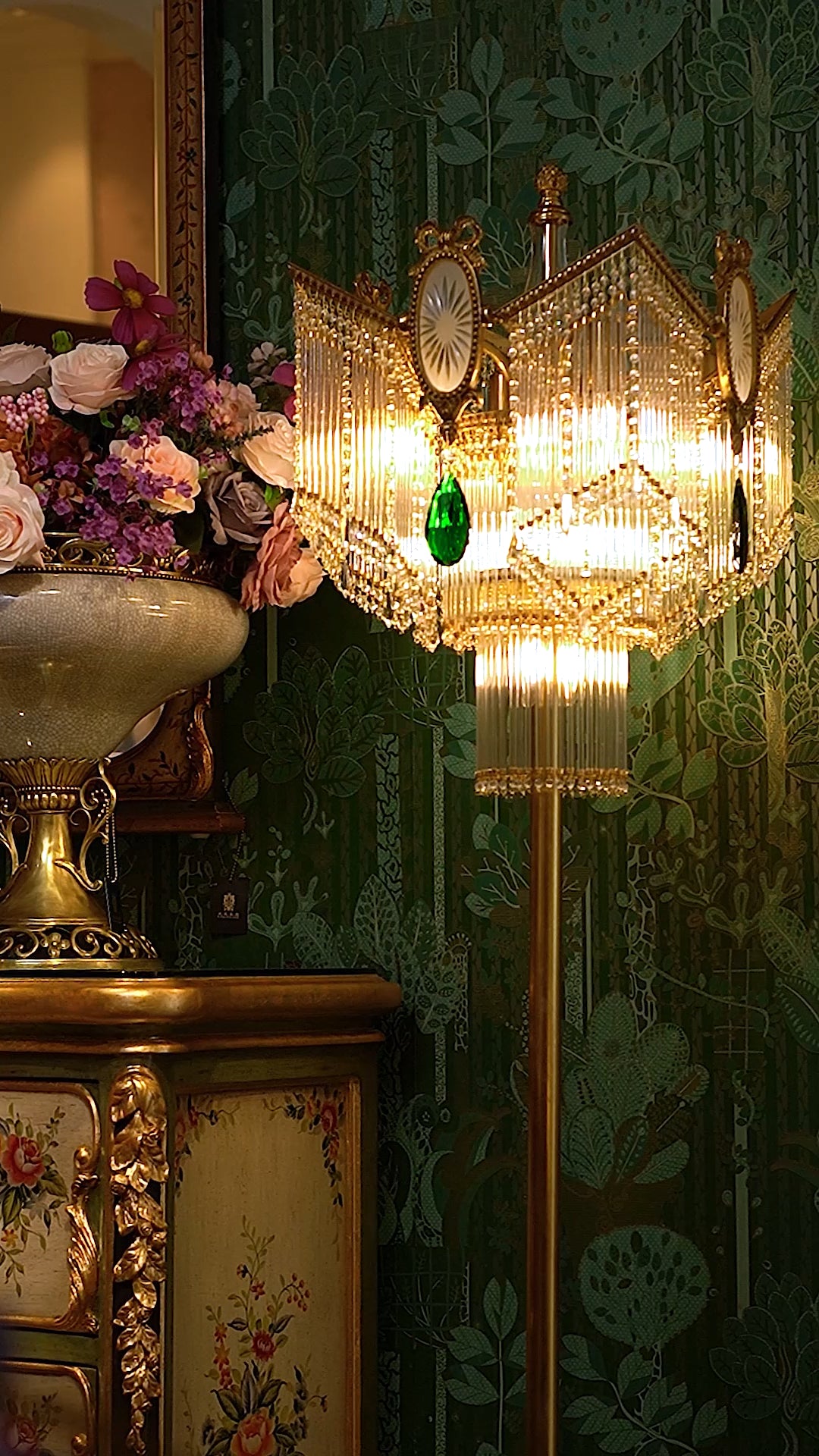 FH&HOME Crystal Tassel Floor Lamp - European Opulence Brass