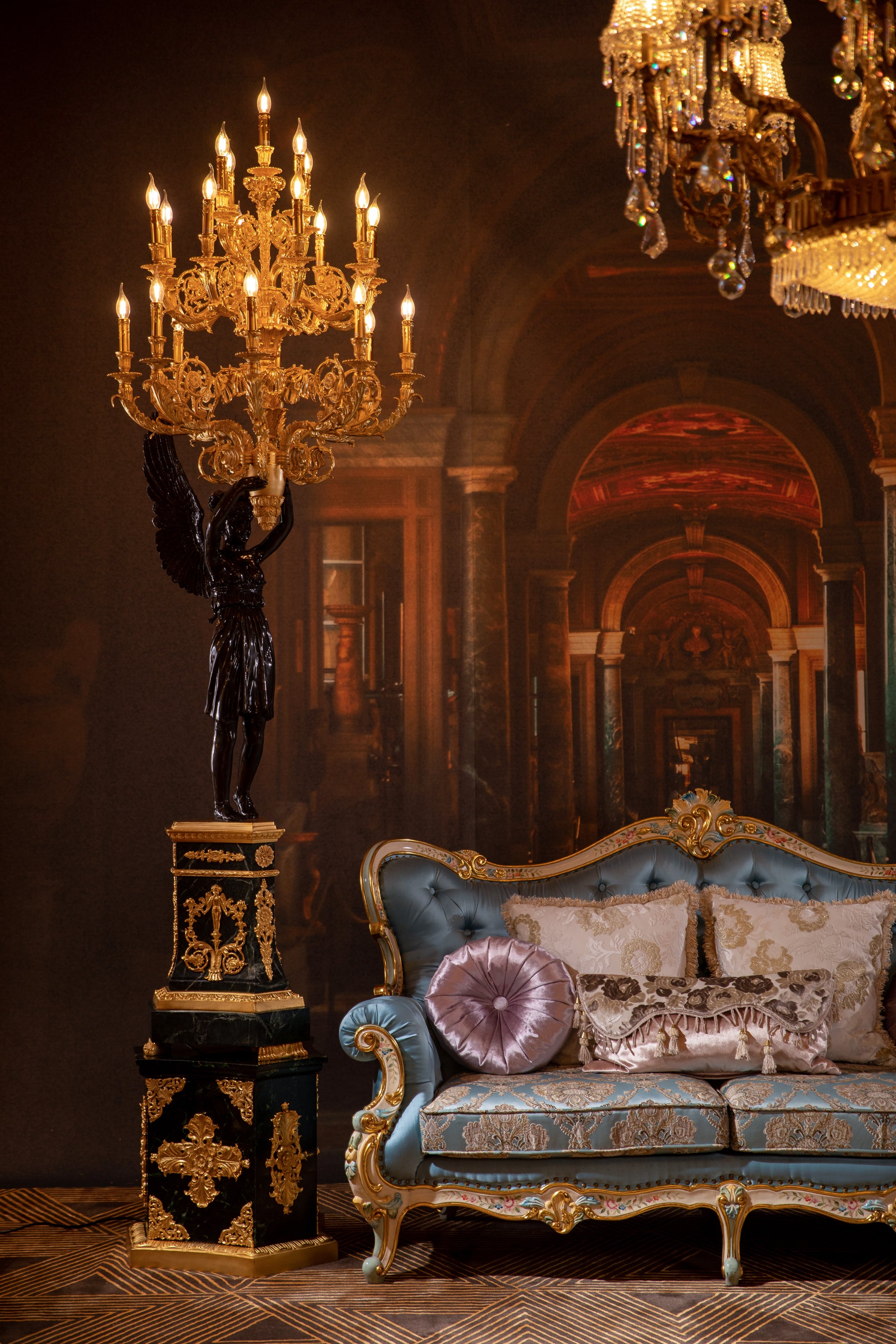FH&HOME Guardian Angel Floor Lamp - Marble with Golden Chalice