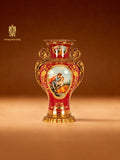 FH&HOME Imperial Red Baroque Vase - Copper-Mounted Porcelain with Gilded Accents