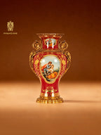 FH&HOME Imperial Red Baroque Vase - Copper-Mounted Porcelain with Gilded Accents