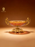 FH&HOME Aurora Glass Ruby Etched Compote & Vase - Copper-Cast Accents