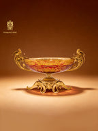 FH&HOME Aurora Glass Ruby Etched Compote & Vase - Copper-Cast Accents