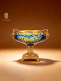 FH&HOME Aurora Glass Royal Etched Floral Tazzas - Navy Blue