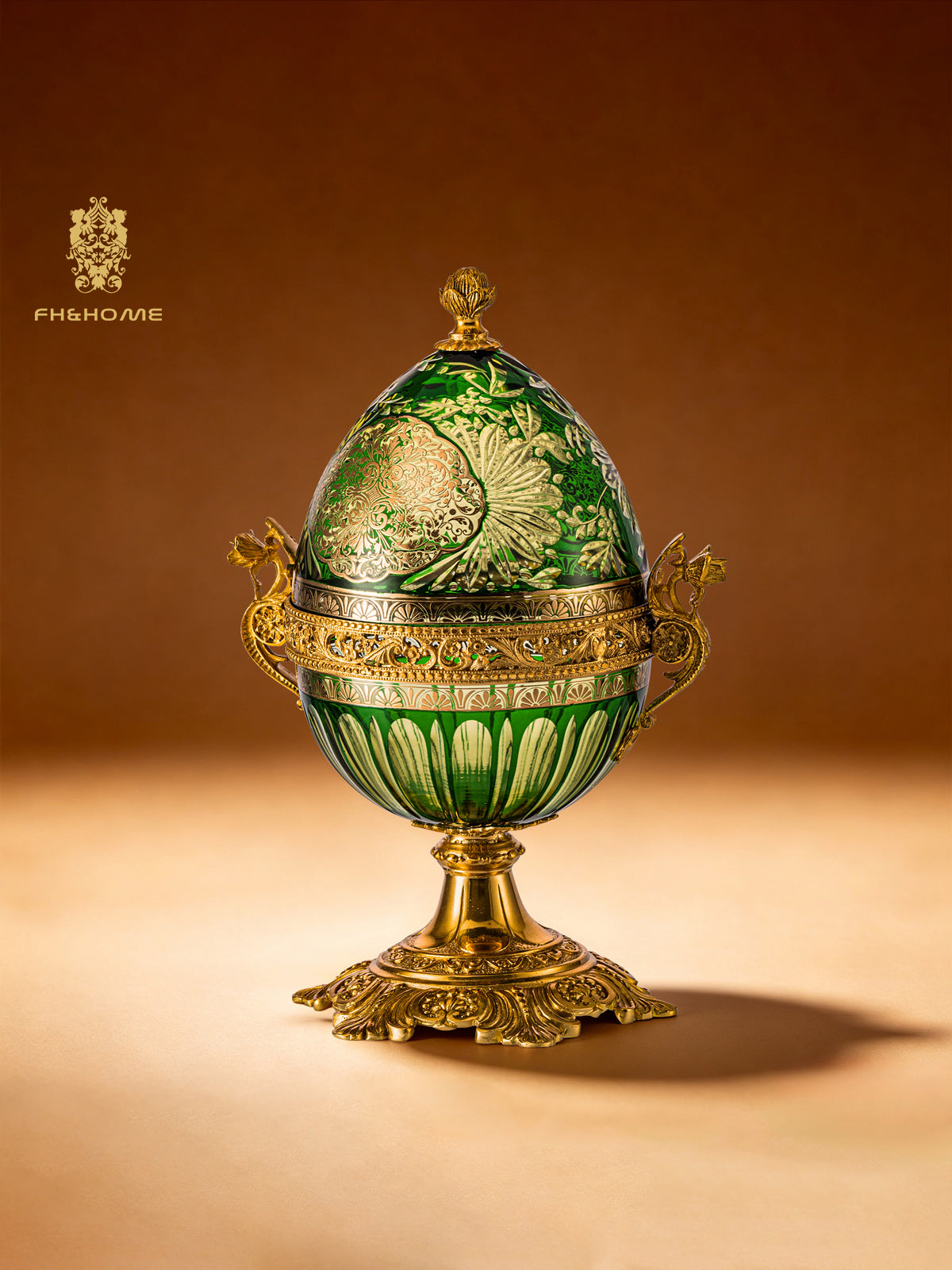 FH&HOME Aurora Glass Green Etched Royal Set - Baroque Style