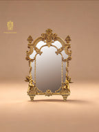 FH&HOME Rococo Gilded Cherub Sculpted Wall Mirror - Ornate Brass Frame Accent