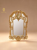 FH&HOME Rococo Brass Floral Porcelain Inset Wall Mirror - Ornate Scroll Frame Accent