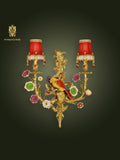 FH&HOME Parrot Floral Wall Lamp - Gilded Red with Tassel Shade