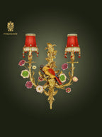 FH&HOME Parrot Floral Wall Lamp - Gilded Red with Tassel Shade