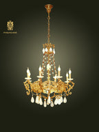 FH&HOME Baroque Brass Chandelier - Vintage Luxury with Crystal