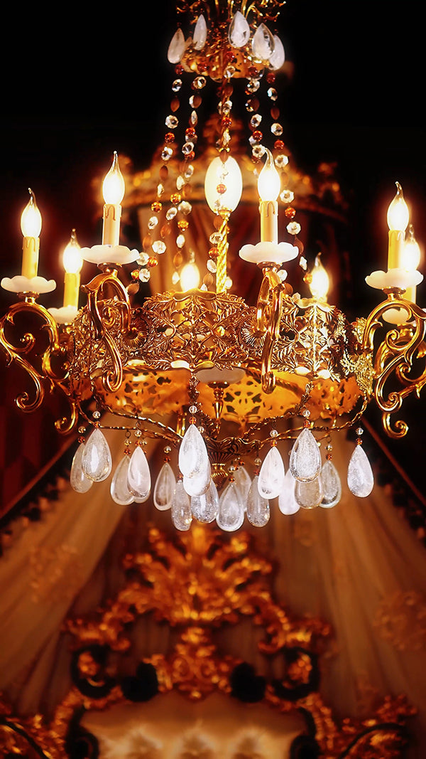 FH&HOME Baroque Brass Chandelier - Vintage Luxury with Crystal