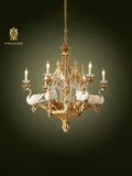 FH&HOME Porcelain Swan Chandelier - Delicate with Crystal and Brass