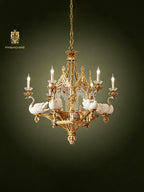 FH&HOME Porcelain Swan Chandelier - Delicate with Crystal and Brass