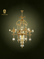 FH&HOME Palace Floral Chandelier - Ornate Crystal with Gilded Brass
