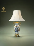 FH&HOME Blue & White Peony Lamp - Chinoiserie with Gilded Brass