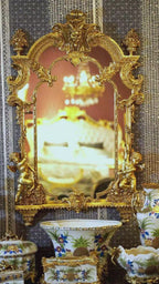 FH&HOME Rococo Gilded Cherub Sculpted Wall Mirror - Ornate Brass Frame Accent