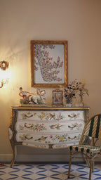 FH&HOME Rococo Revival Console Chest - Bird & Floral 3-Drawer Louis XV