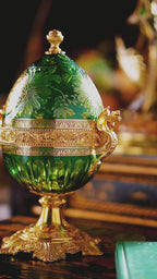 FH&HOME Aurora Glass Green Etched Royal Set - Baroque Style