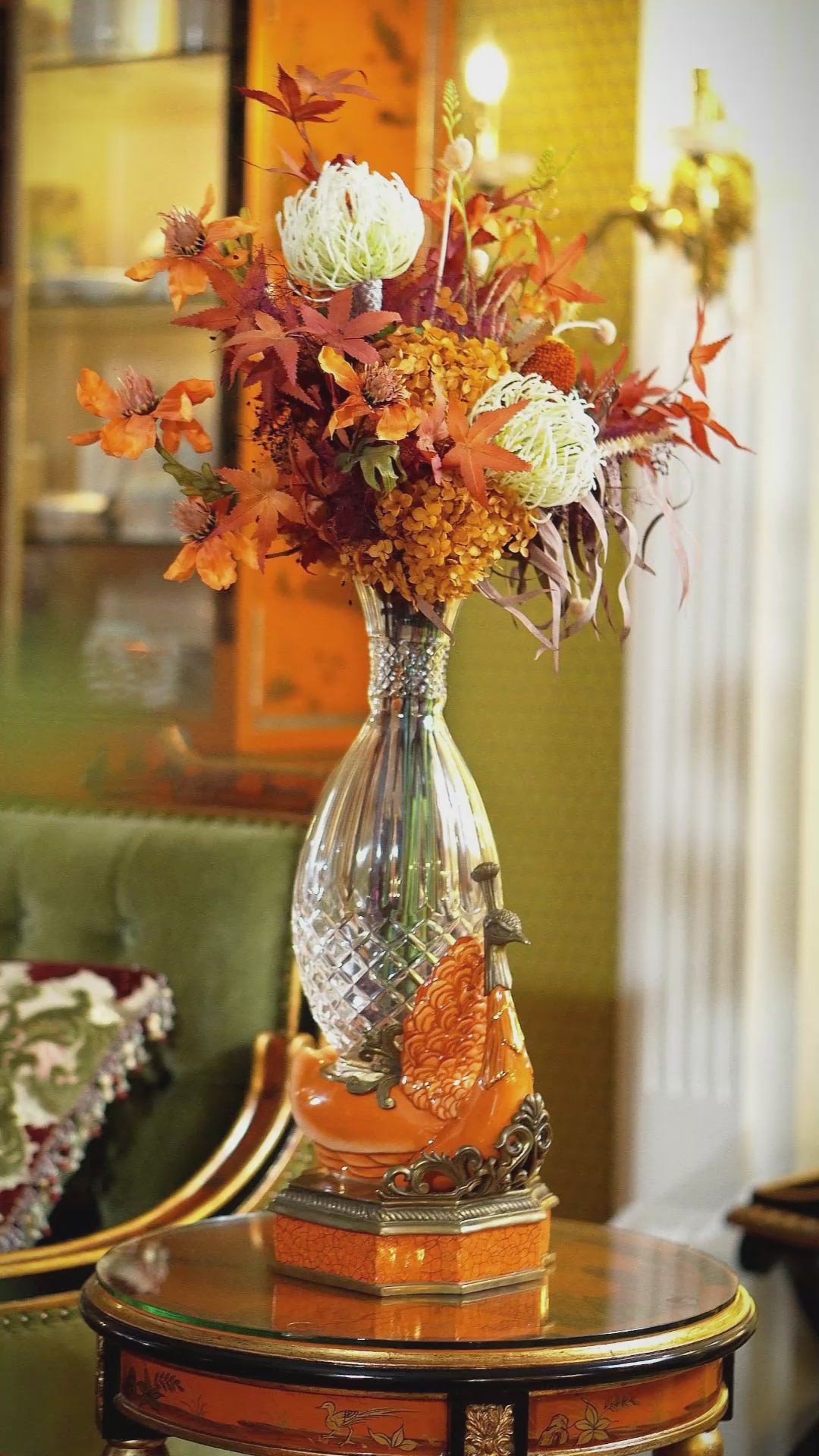FH&HOME Prague Collection Peacock Crystal Decorative Vase - Gilded Trim