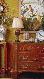 FH&HOME Coral Red Landscape Cabinet - Crackle Finish Hand-Painted
