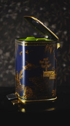 FH&HOME Royal Blue Chinese Figure Scenery Gold Painted Trash Bin - Foot Peda