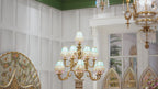 FH&HOME Palace Floral Chandelier - Ornate Crystal with Gilded Brass
