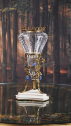 FH&HOME Prague Collection European Style Grape Vines Crystal Glass Vase - Brass & Porcelain Base