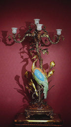 FH&HOME Artistic Colorful Crane 5-Arm Candelabra - Gilded Frame
