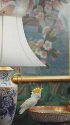 FH&HOME Blue & White Peony Lamp - Chinoiserie with Gilded Brass