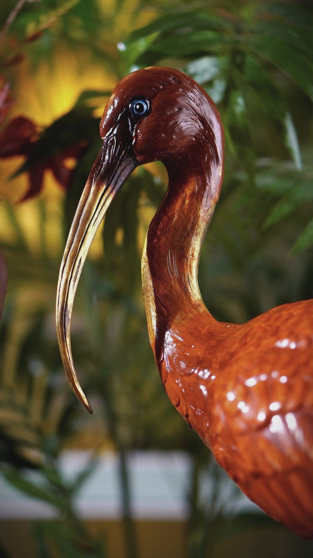 FH&HOME Vibrant Scarlet Ibis Sculpture - Hand-Painted Symbol of Tropical Beauty
