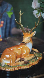 FH&HOME Luxury Majestic Sika Deer Sculpture - Hand-Painted with Gilded Antlers